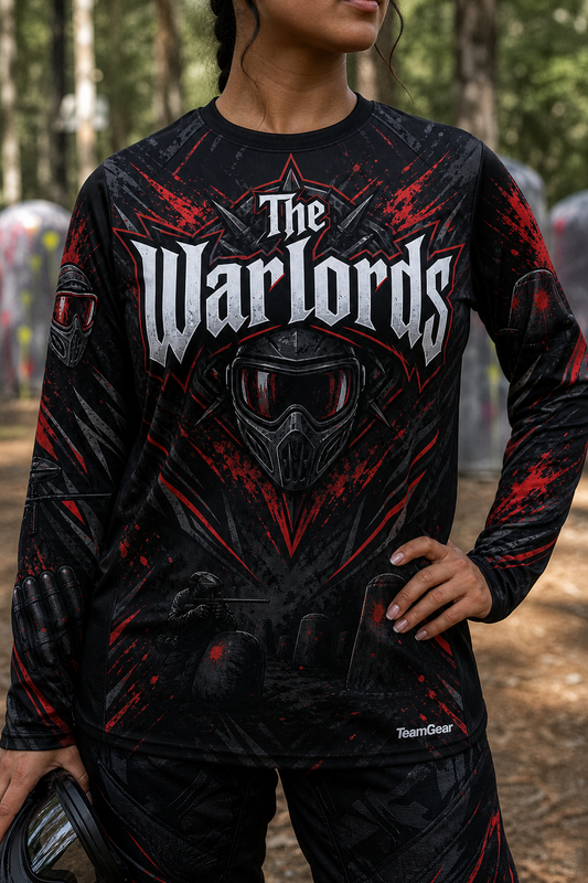 The Warlords Black Long Sleeve Paintball Jersey — custom paintball jersey worn on model — TeamGear Canada