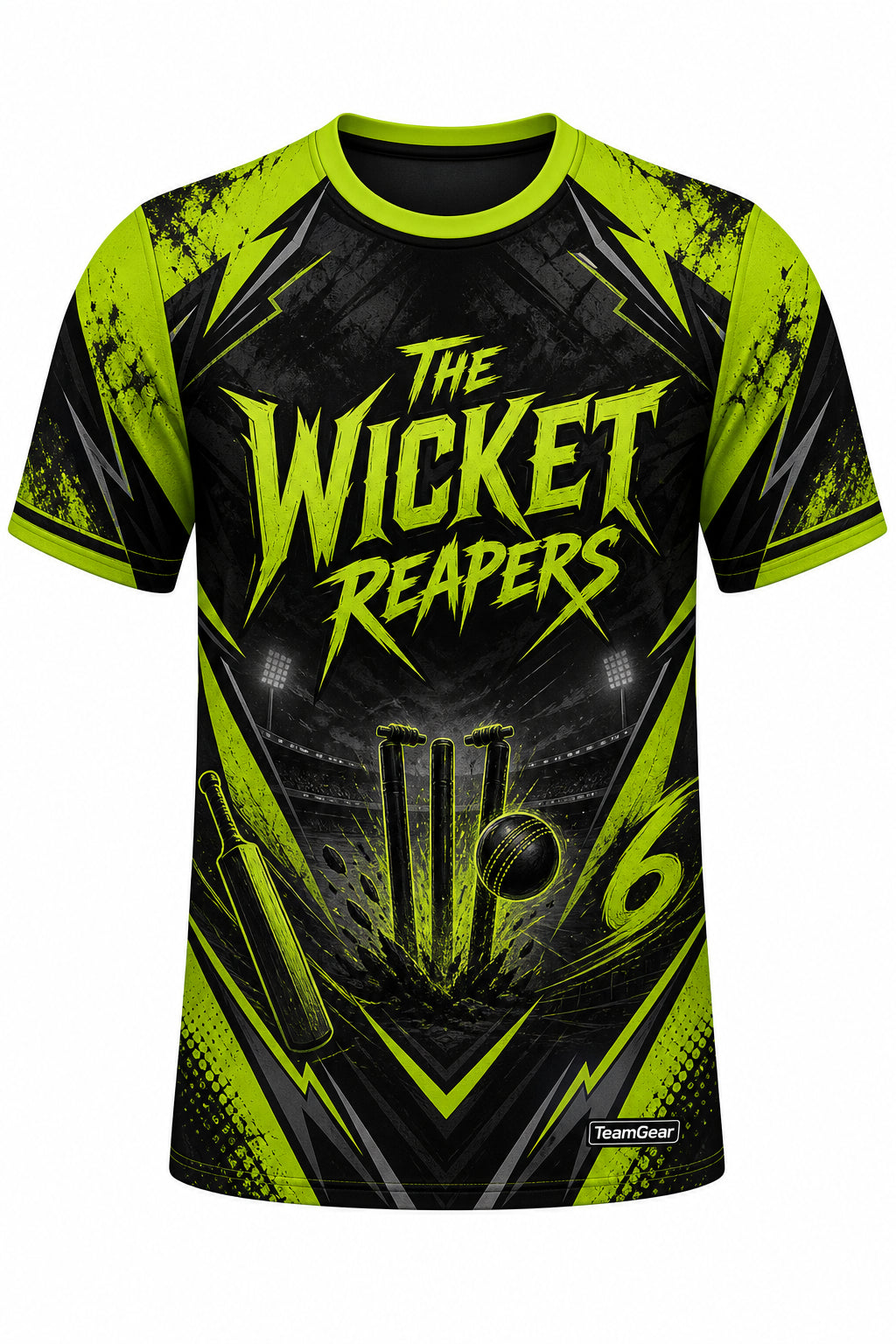 The Wicket Reapers Lime Cricket Jersey design