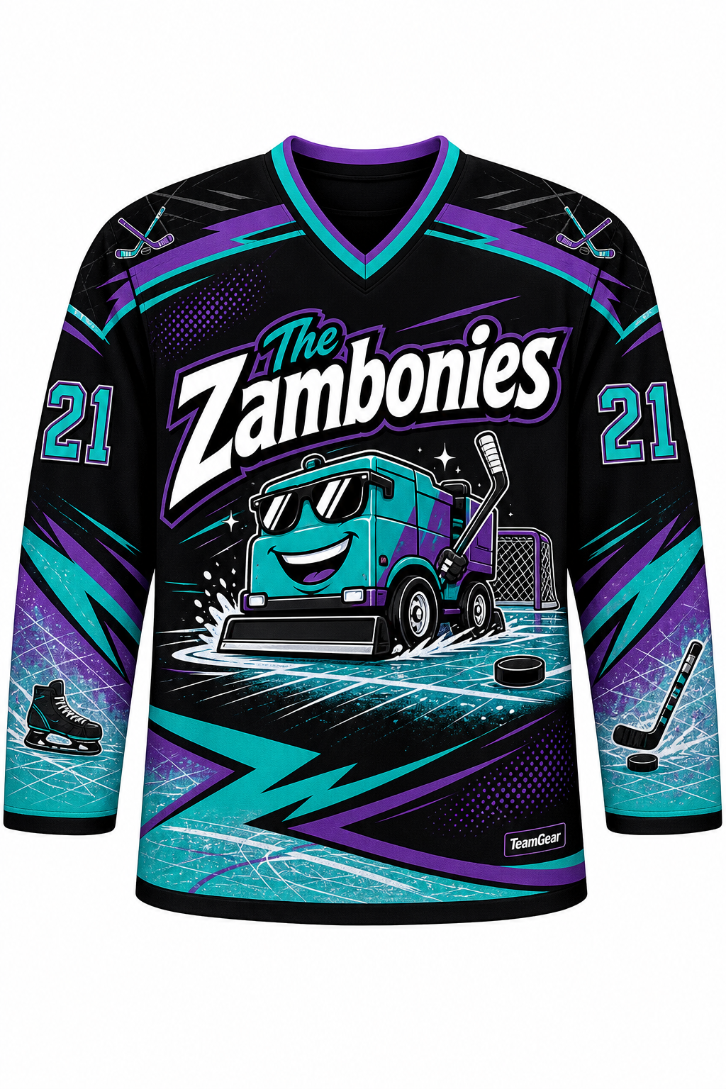 The Zambonies Black Hockey Jersey design
