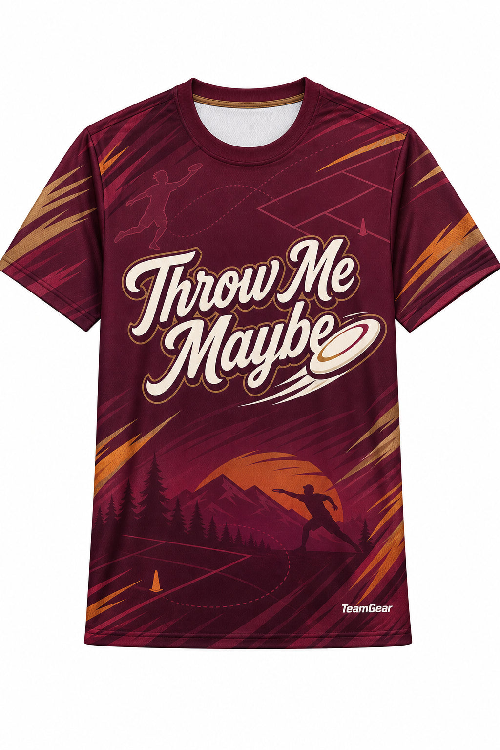 Throw Me Maybe Maroon Ultimate Frisbee Jersey design