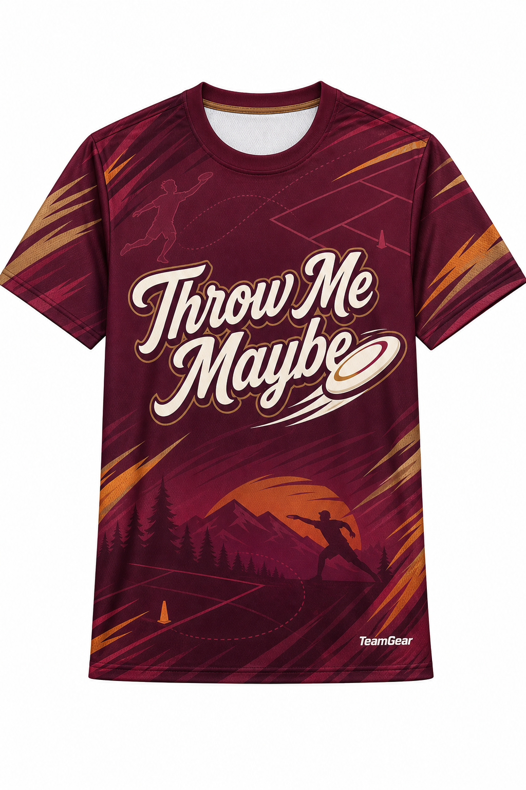 Throw Me Maybe Maroon Ultimate Frisbee Jersey design