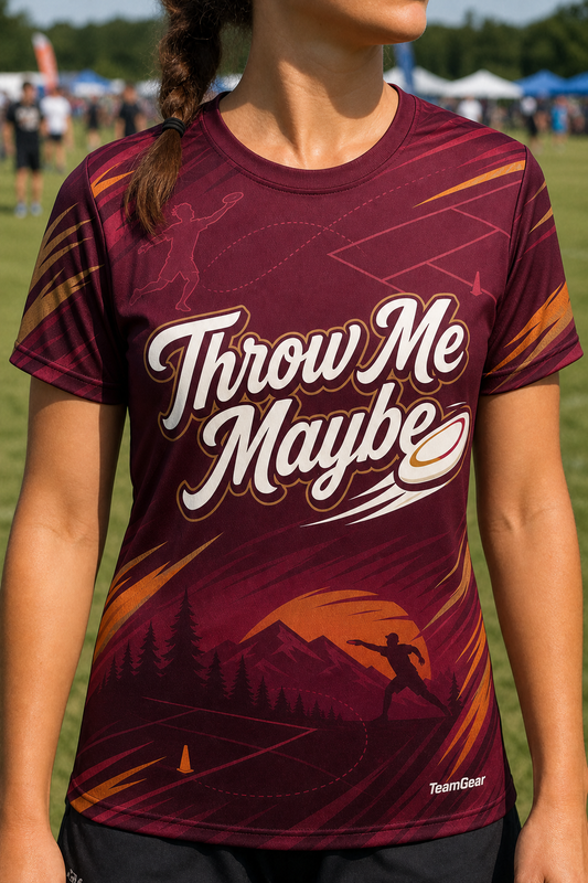 Throw Me Maybe Maroon Ultimate Frisbee Jersey — custom ultimate frisbee jersey worn on model — TeamGear Canada