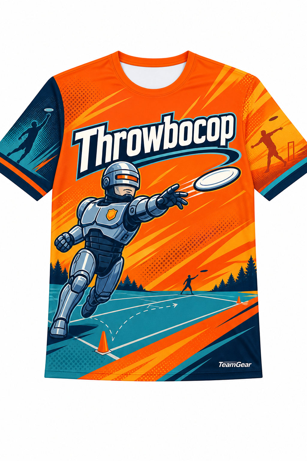 Throwbocop Orange Ultimate Frisbee Jersey design