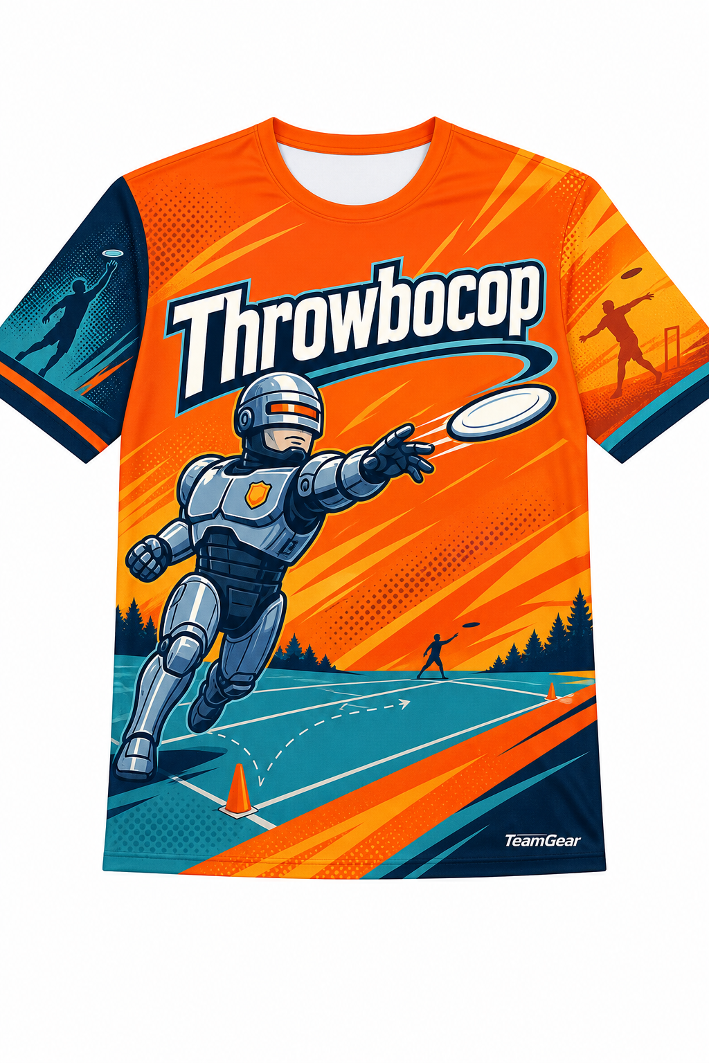 Throwbocop Orange Ultimate Frisbee Jersey design