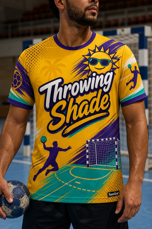 Throwing Shade Gold Handball Jersey — custom handball jersey worn on model — TeamGear Canada
