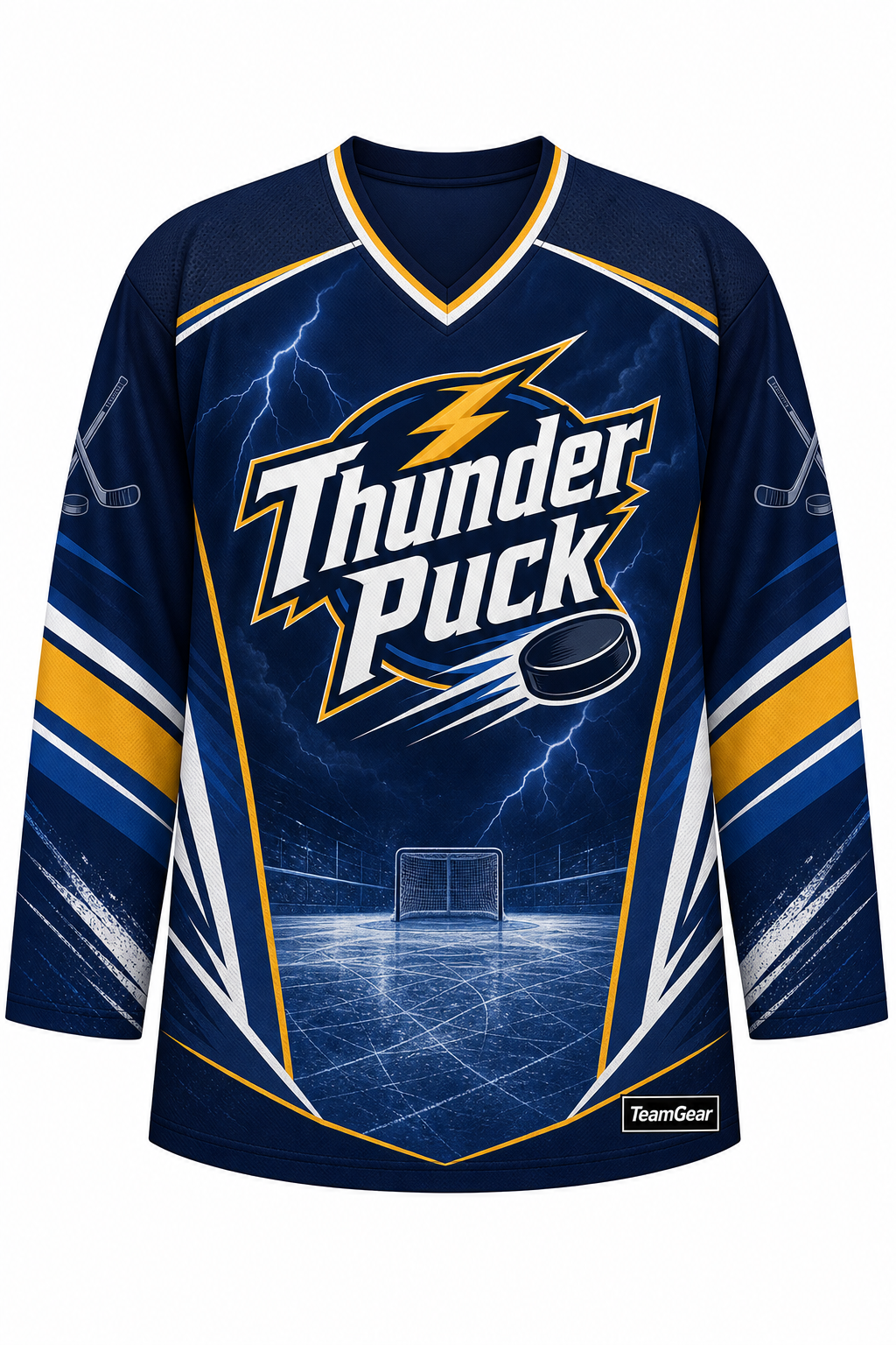Thunder Puck Navy Hockey Jersey design