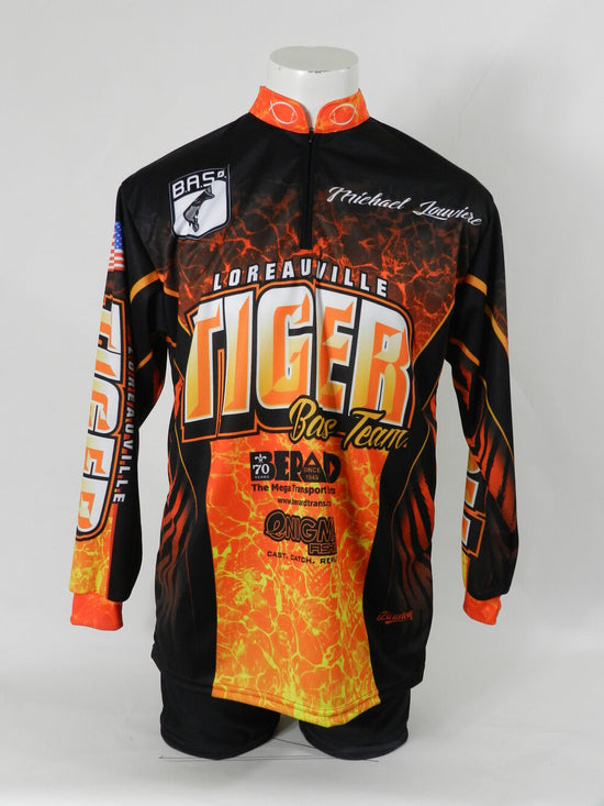 custom fishing zip neck full sublimation jersey made in Canada, crew neck, and button neck also available