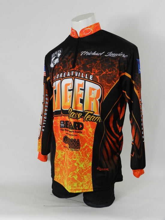 custom fishing zip neck full sublimation jersey made in Canada, crew neck, and button neck also available