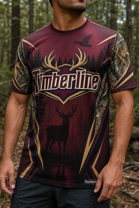 Timberline Maroon Hunting Jersey — custom hunting jersey worn on model — TeamGear Canada