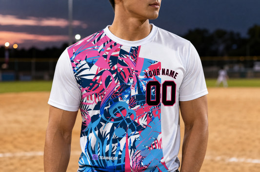 Tropical Splitter Softball Jersey — custom softball jersey worn on model — TeamGear Canada