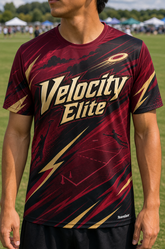 Velocity Elite Maroon Ultimate Frisbee Jersey — custom ultimate frisbee jersey worn on model — TeamGear Canada