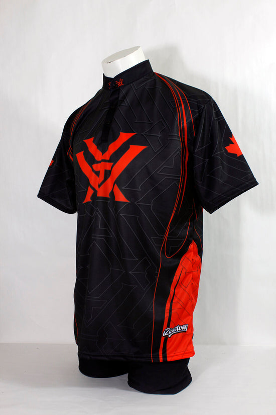 custom shooting zip neck full sublimation jersey made in Canada, crew neck, and button neck and hoodies also available