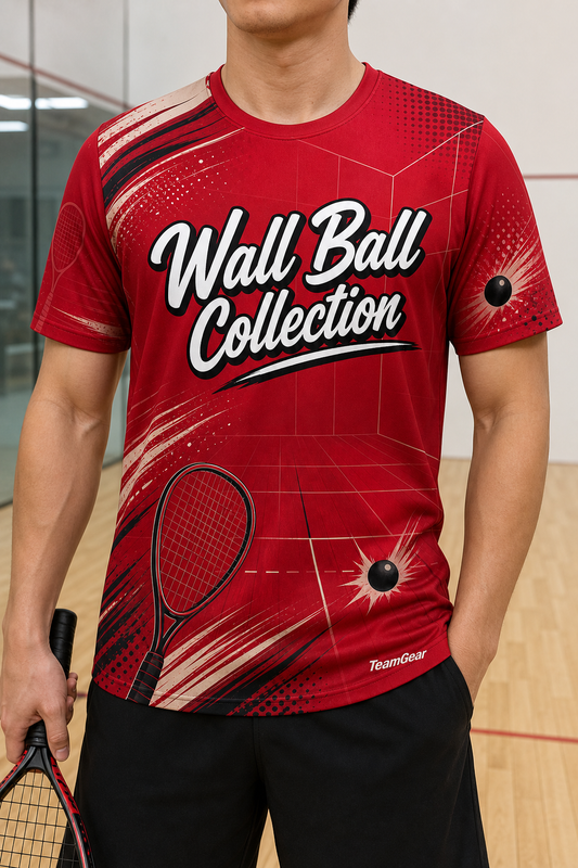 Wall Ball Collection Crimson Racquetball Jersey — custom racquetball jersey worn on model — TeamGear Canada