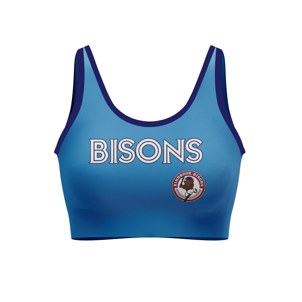 custom full sublimation sports bra for Binbrook Bisons made in Canada
