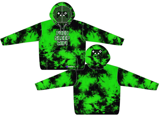 custom Minecraft hoodie in green and black tie dye