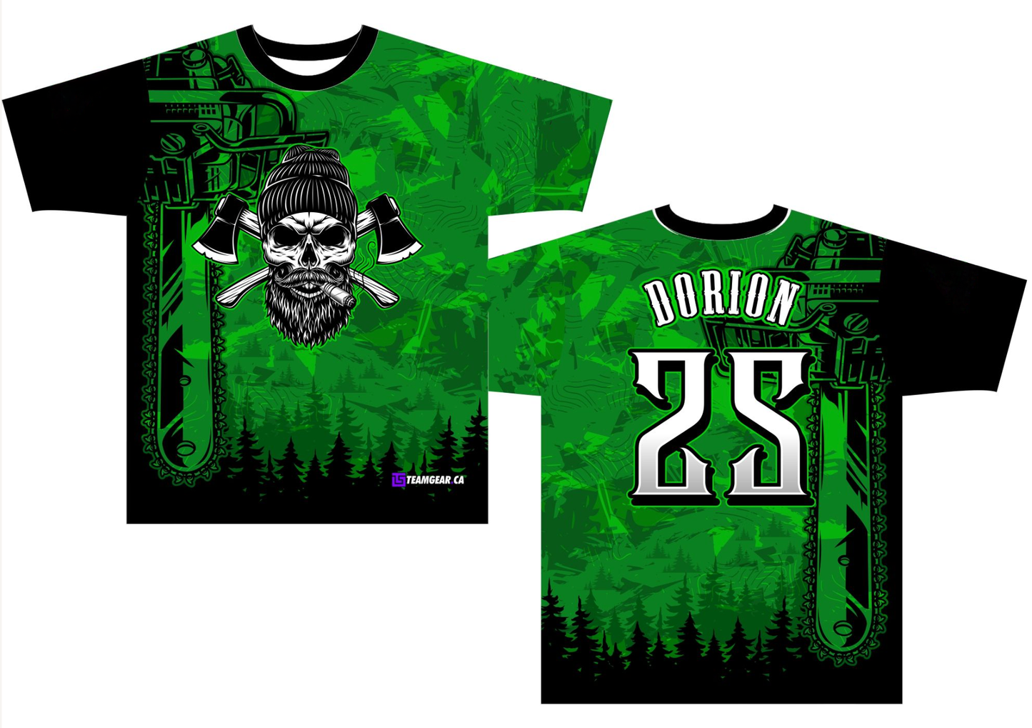 Lumberjacks Green Softball Jersey with chainsaw