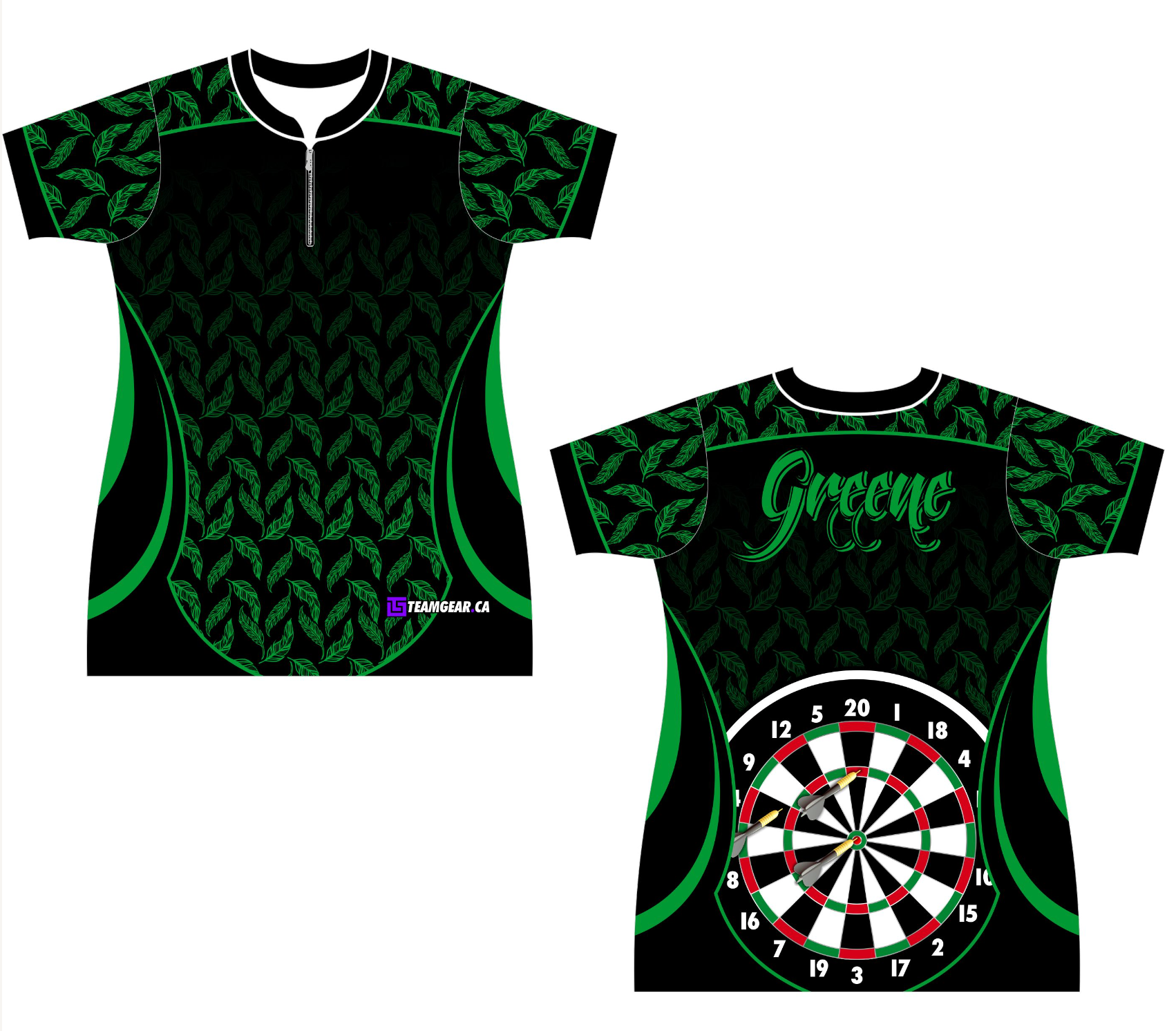 Green Competitive Darts Jersey with dart board design