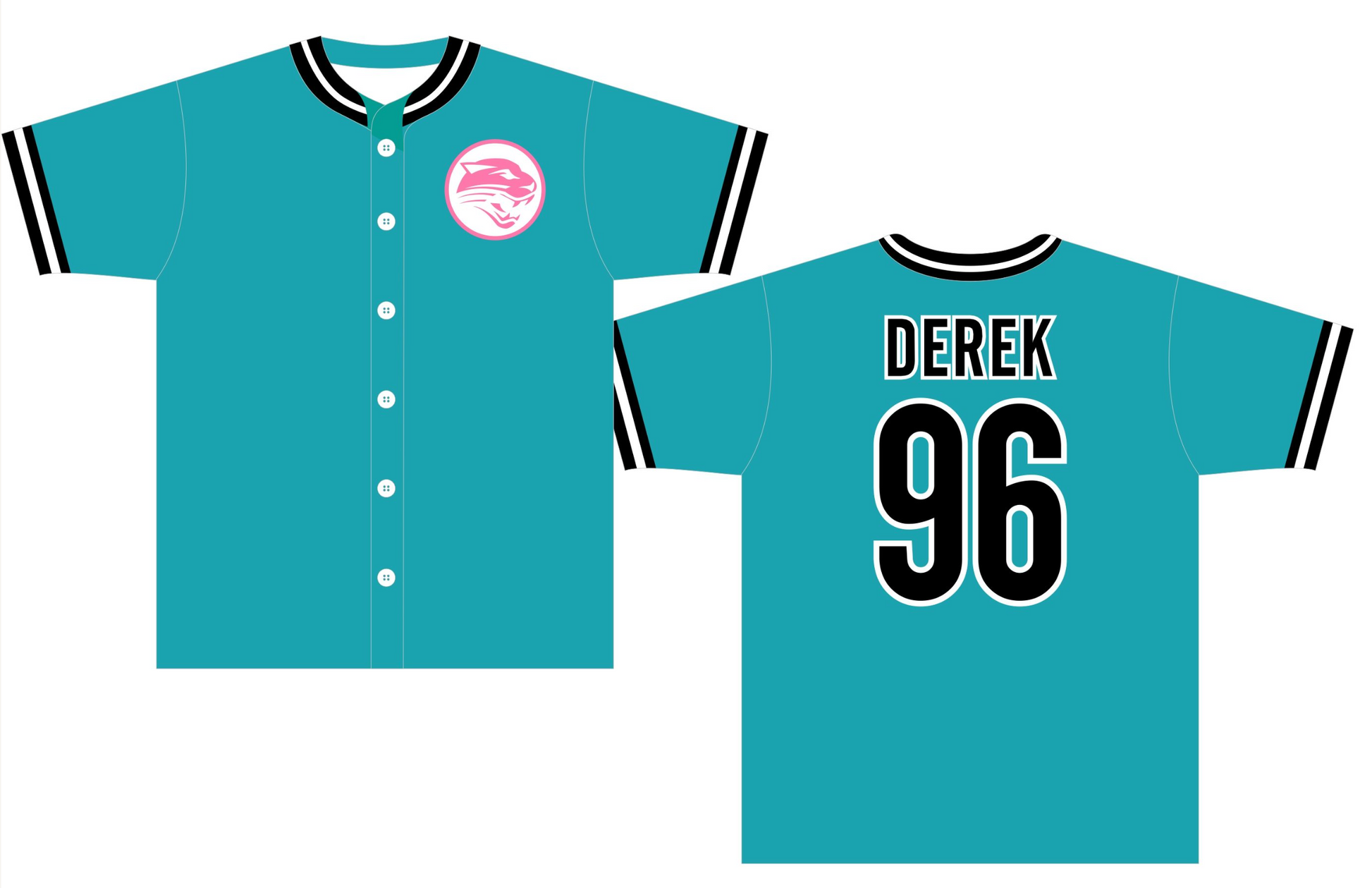 Panthers Teal Baseball Jersey with white buttons