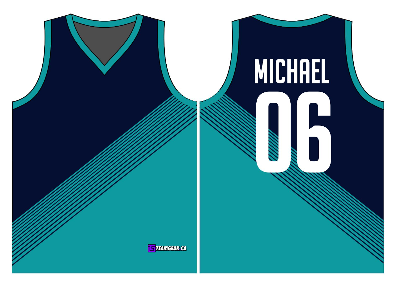 Teal Striped sleeveless Basketball Jersey with v-neck