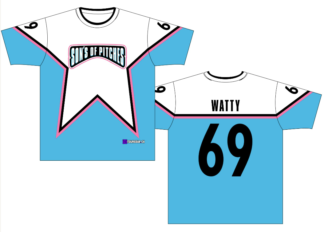 Son's of Pitches Blue Softball Jersey with star design