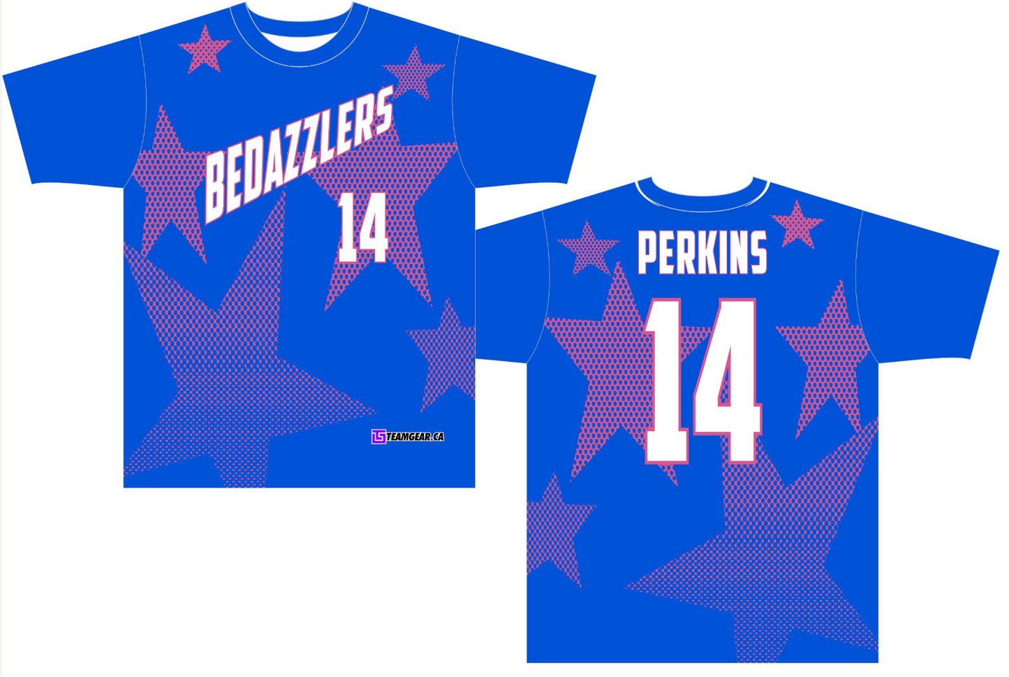 Bedazzlers Blue Volleyball Jersey with pink stars