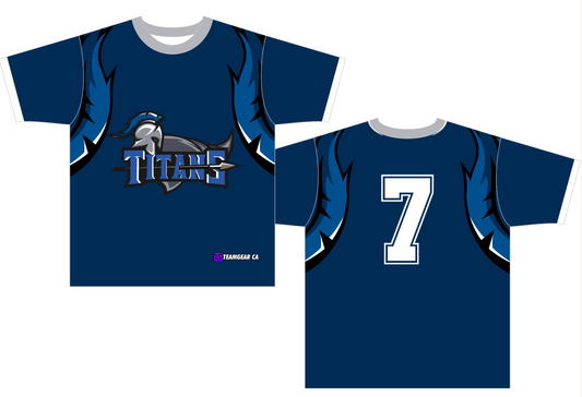 blue Titans softball jerseys with team logo