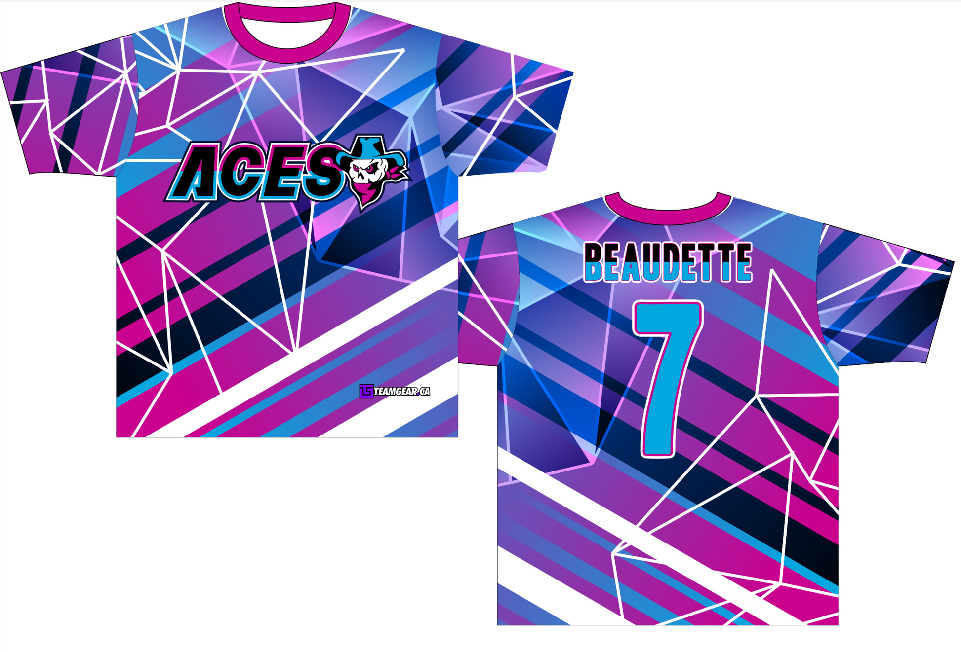 Aces Coed Softball Jersey with pink purple and blue designs