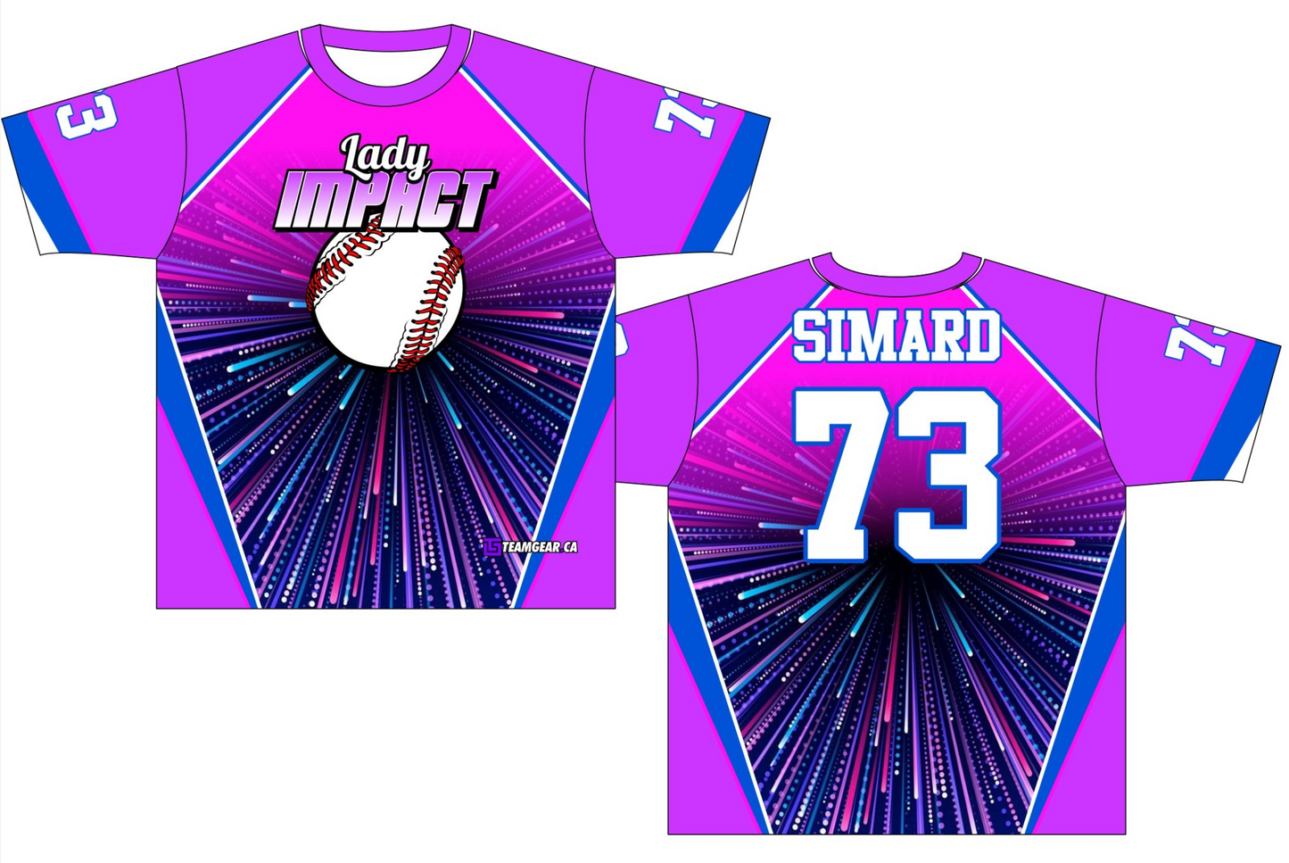 Lady Impact Softball Jersey with pink and purple design