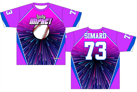 Lady Impact Softball Jersey with pink and purple design