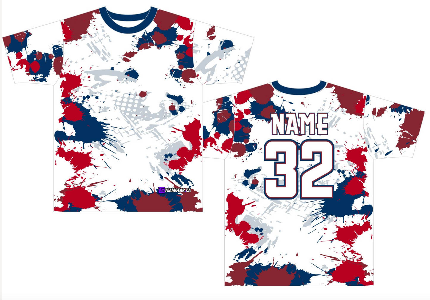 Paint Splatter Red, White and Blue Softball Jersey with name and number