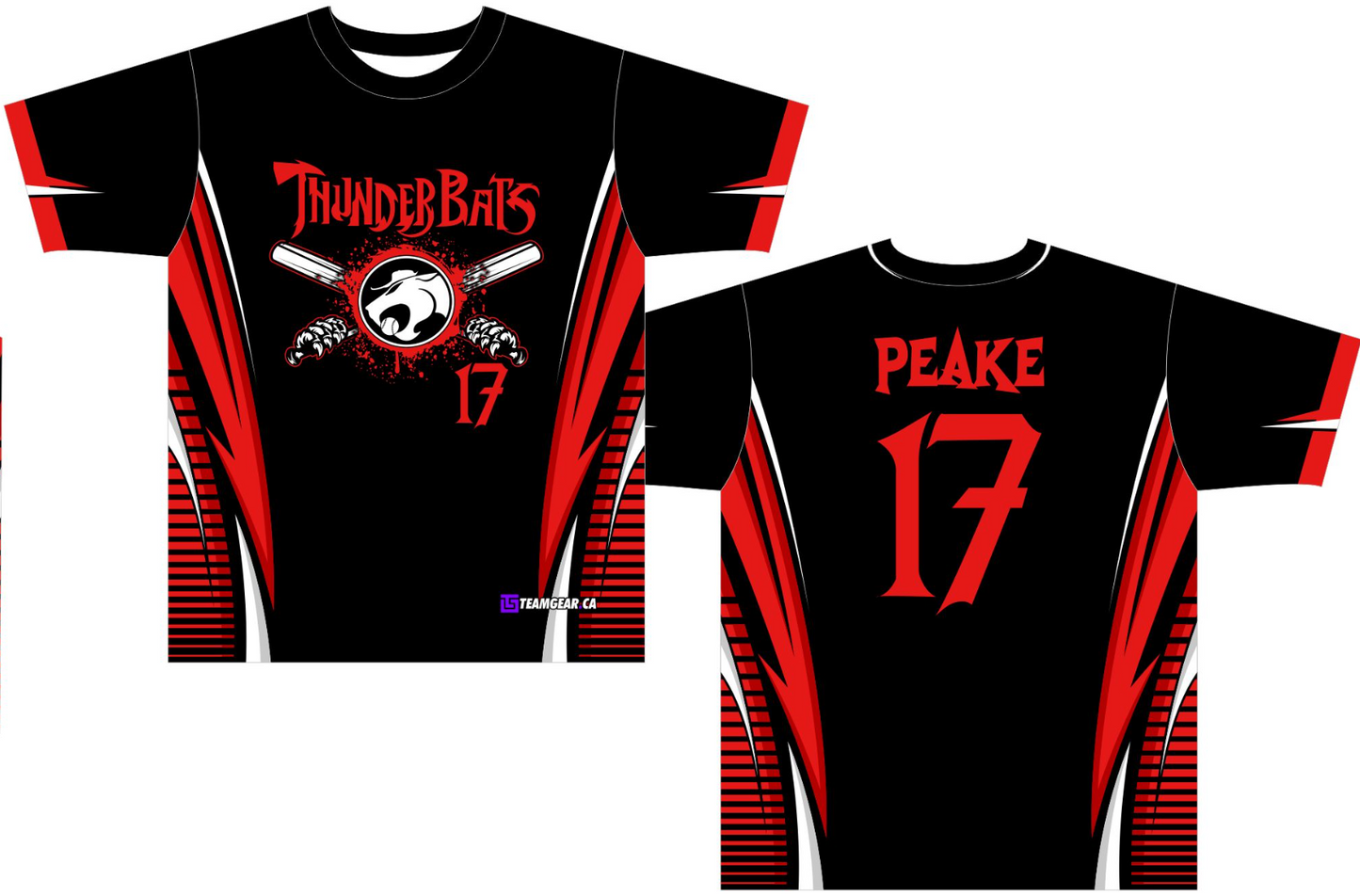 Thunder Bats Softball Jersey with red and black design