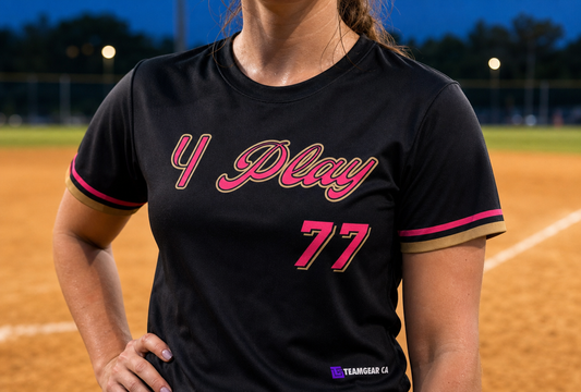 4 Play Softball Jersey — custom softball jersey worn on model — TeamGear Canada