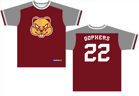 Gophers Softball Jersey with gopher front logo and team name on the back