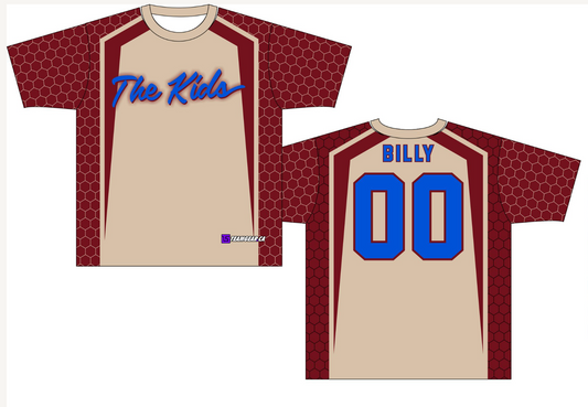 The Kids Softball Jersey with honeycomb design and blue team name