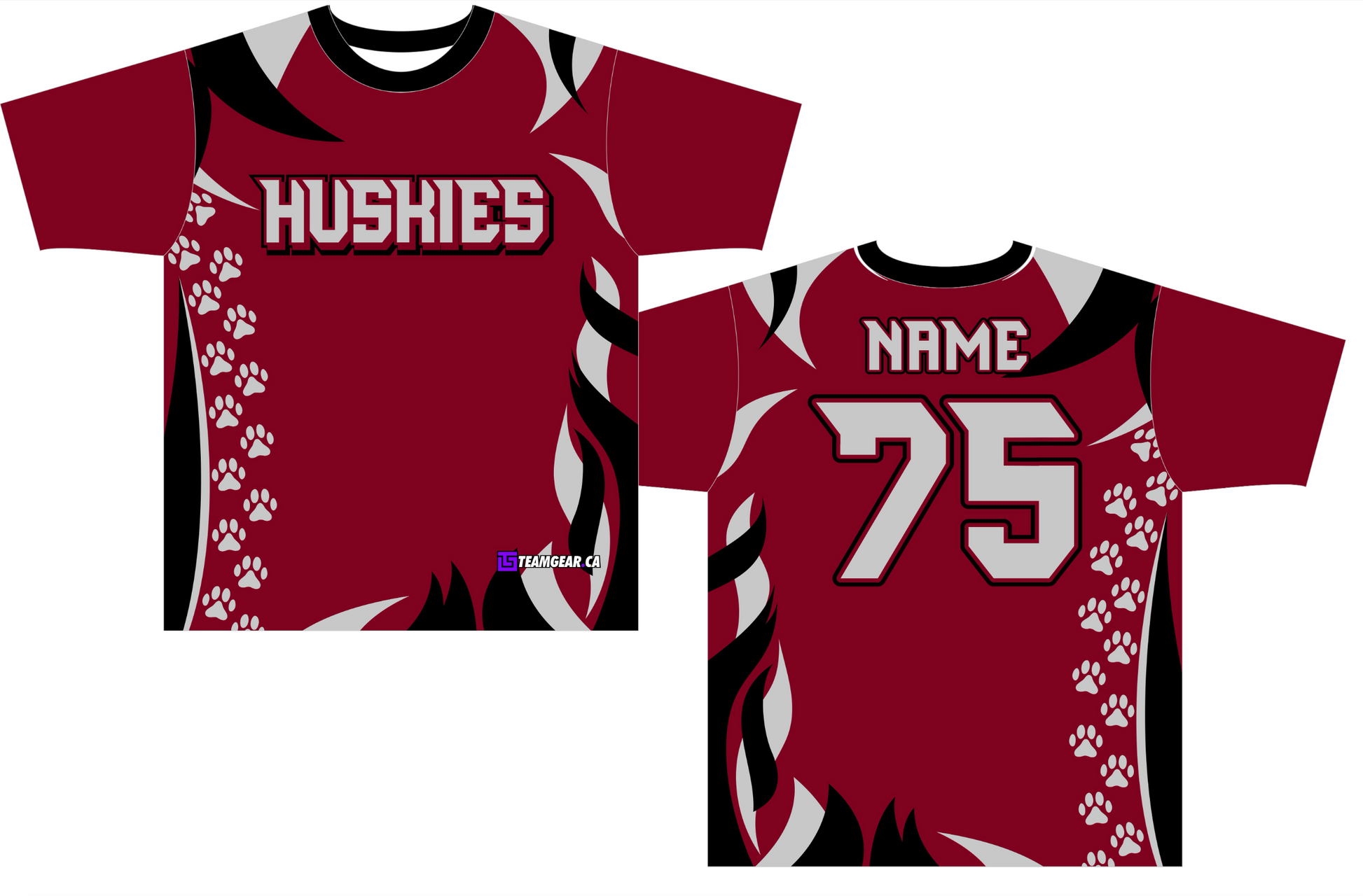 Huskies Softball Jersey with paw prints and sporty font