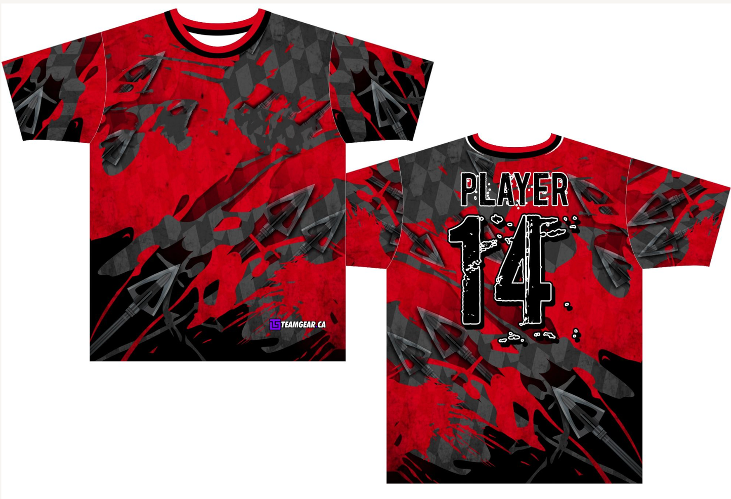 Red Hunting Archery Jersey with arrows and paint splatter designs