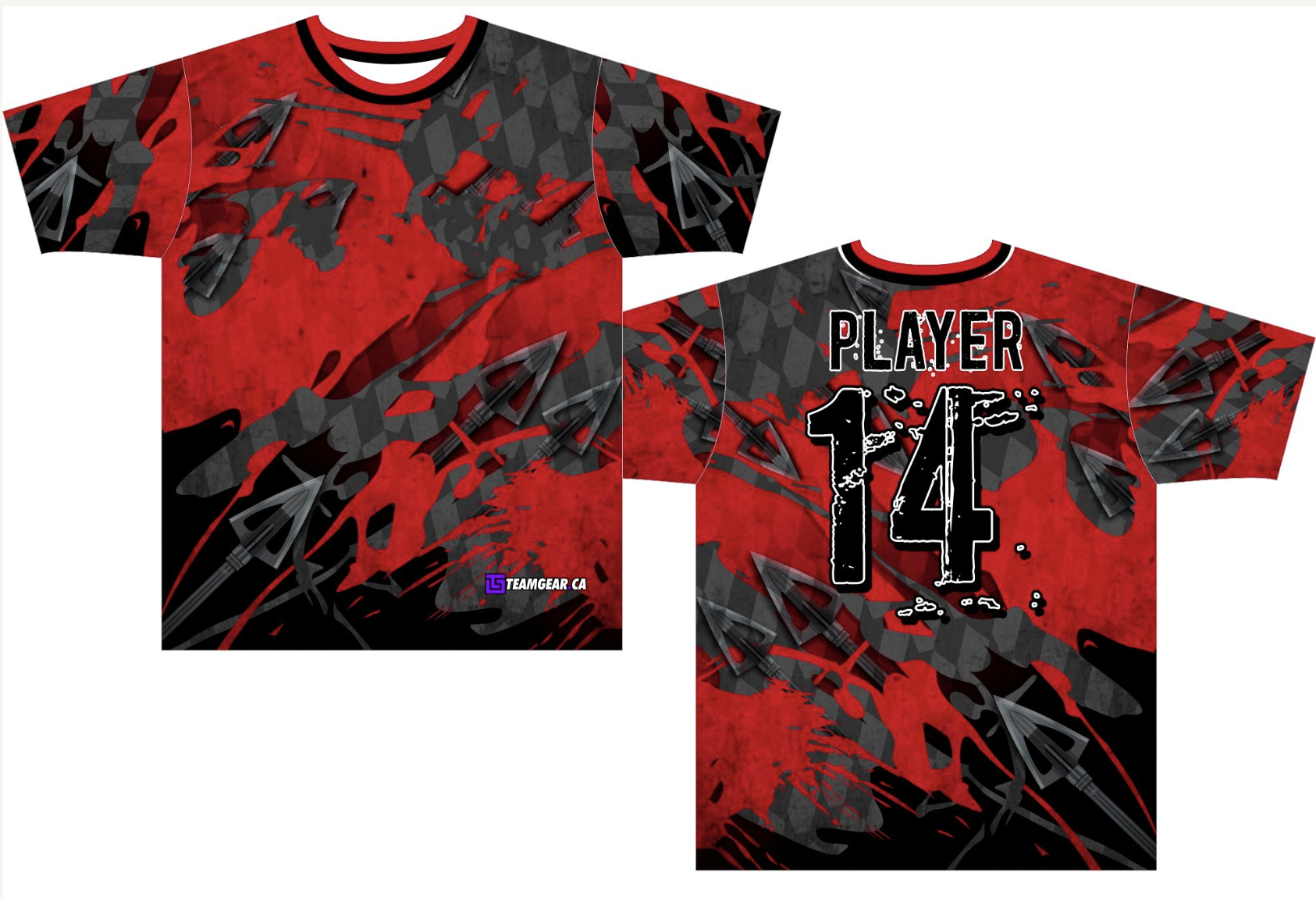 Red Hunting Archery Jersey with arrows and paint splatter designs