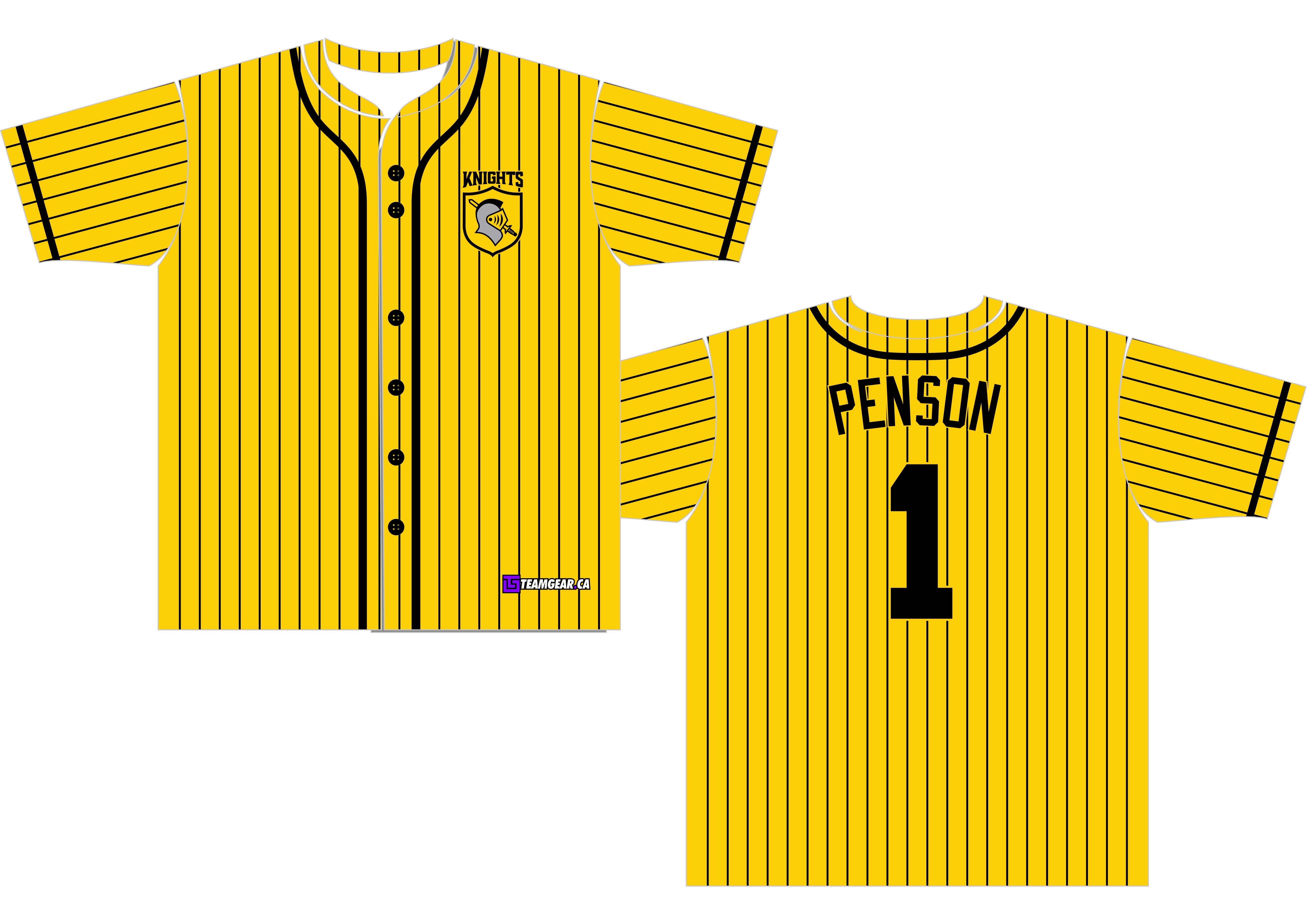 Knights Yellow Baseball Jersey Full Button Team Gear Canada Custom Jerseys More