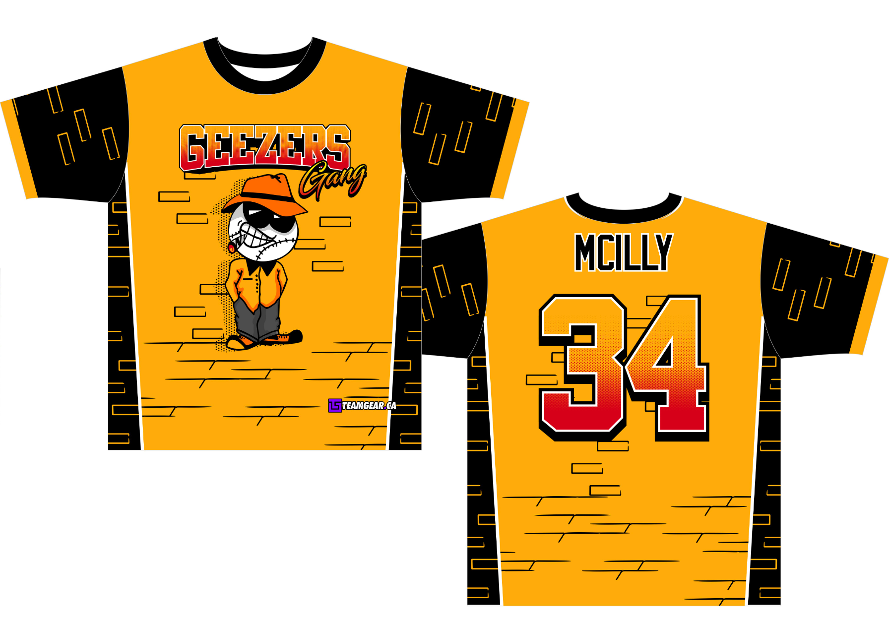 Geezers Gang Softball Jersey with black and yellow