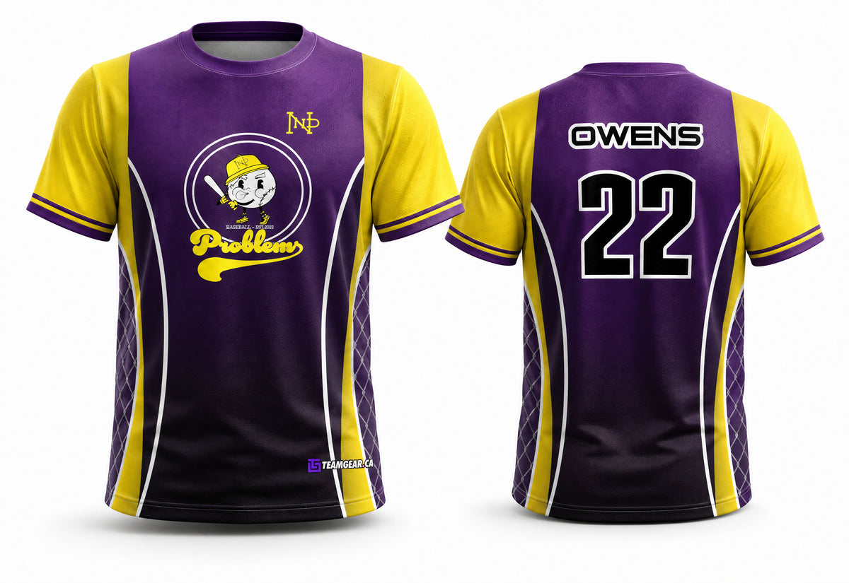99 Problems Yellow Softball Jersey - front and back view