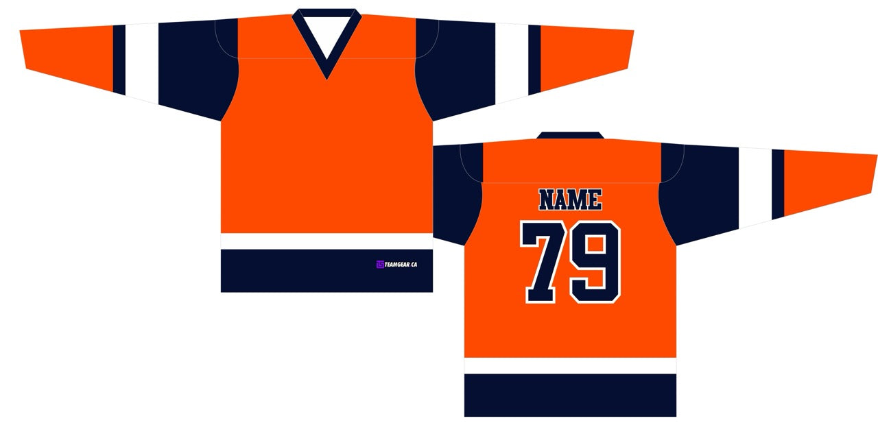 Beer League Hockey Jersey Bright Orange/Navy/White