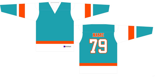 Beer League Hockey Jersey Teal/White/Bright Orange