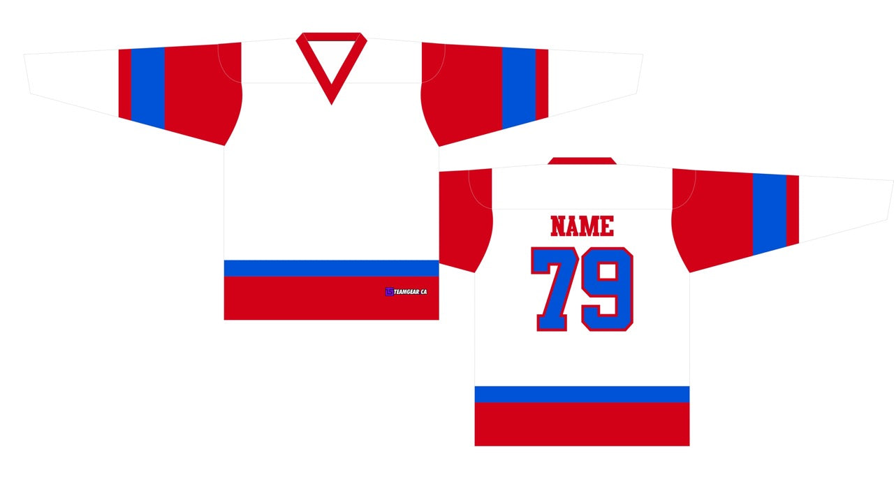 Beer League Hockey Jersey White/Red/Royal Blue