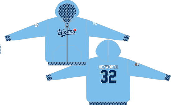 custom full sublimation blue Bisons hoodie with zipper