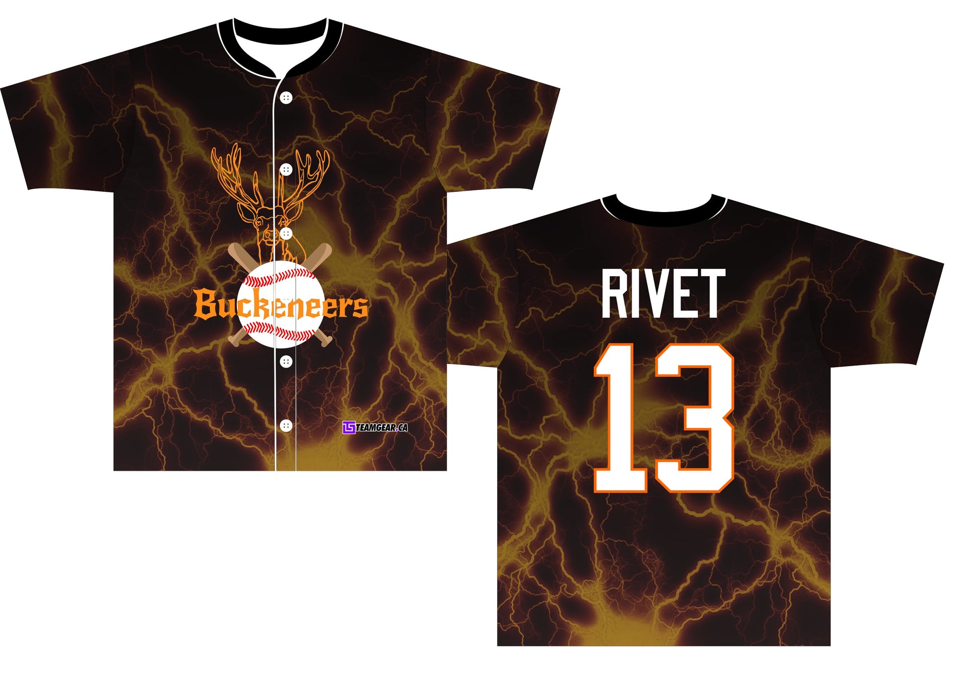 Buckeneers Orange Baseball Jersey with white buttons