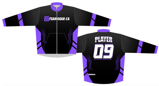 Team Gear Custom zip up batting jackets in purple and black