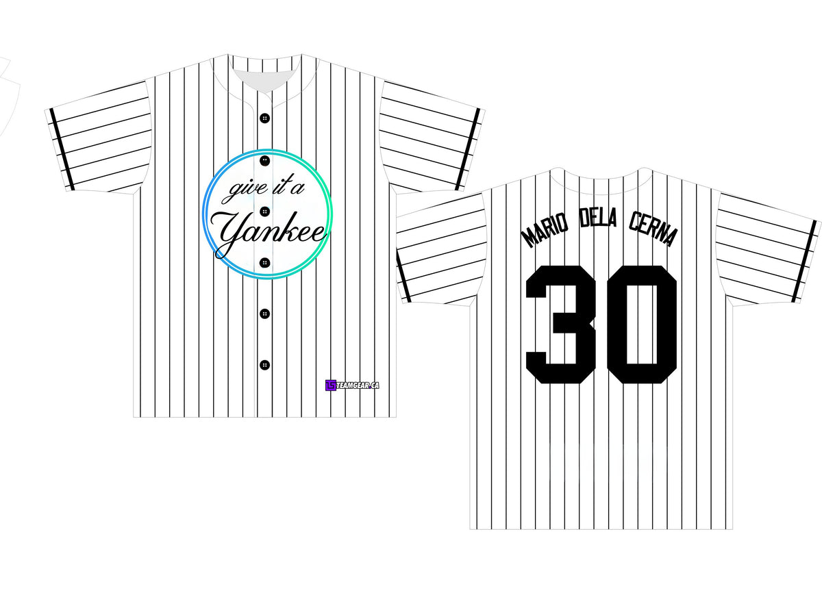 white and black pinstripe Give It A Yankee baseball jerseys