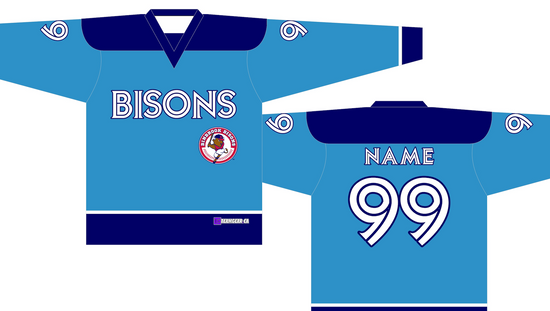 Bisons themed blue hockey jersey