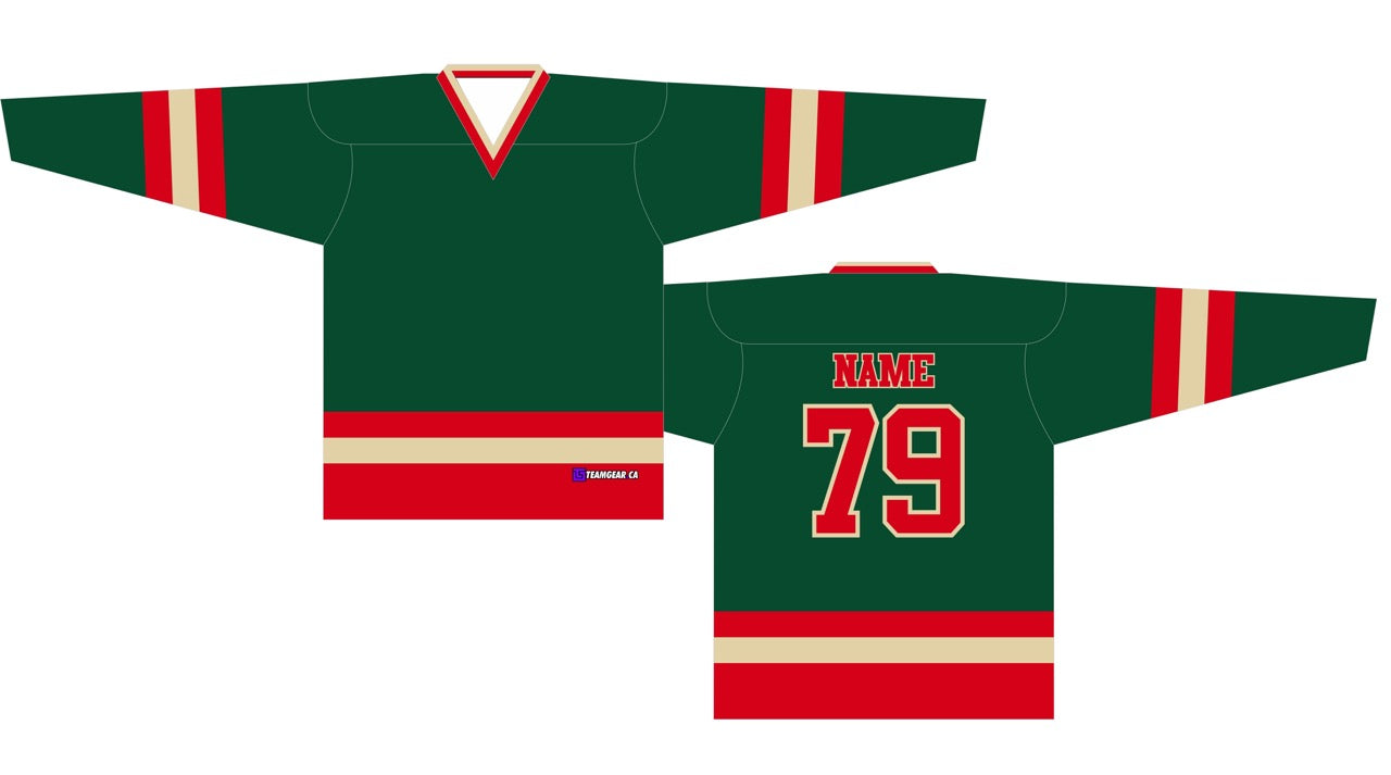 House League Hockey Jersey Forest Green/Red/Wheat