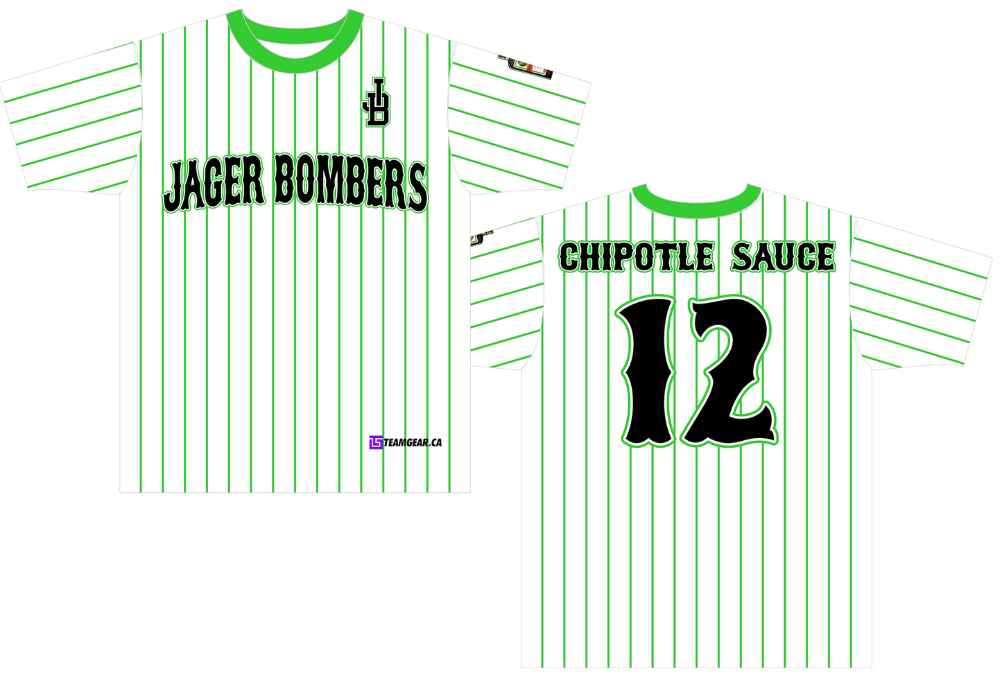 Jager Bombers green Pinstripe Softball Jersey